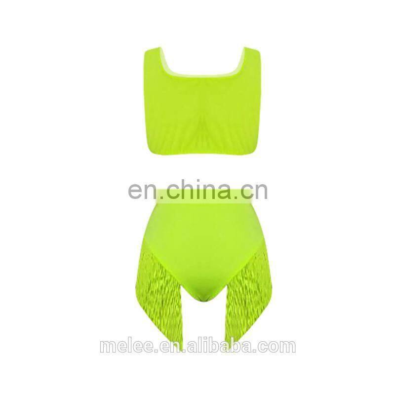 RST new fashion fluorescence green tassel bikini custom logo bikinis 2020 women swimwear beachwear buckle swimwear