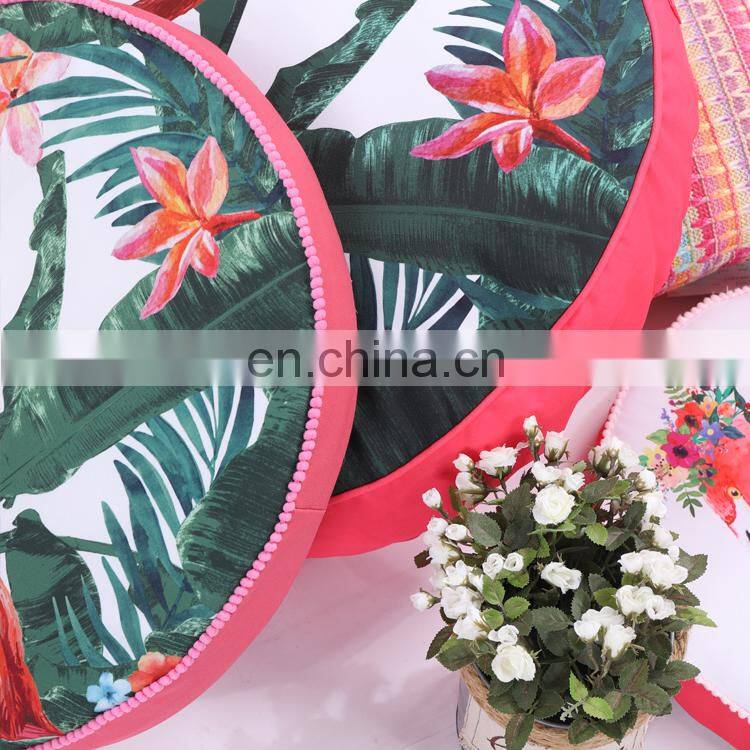 China supply custom high quality T-spun round shape flamingo toucan print pillow seat cushion