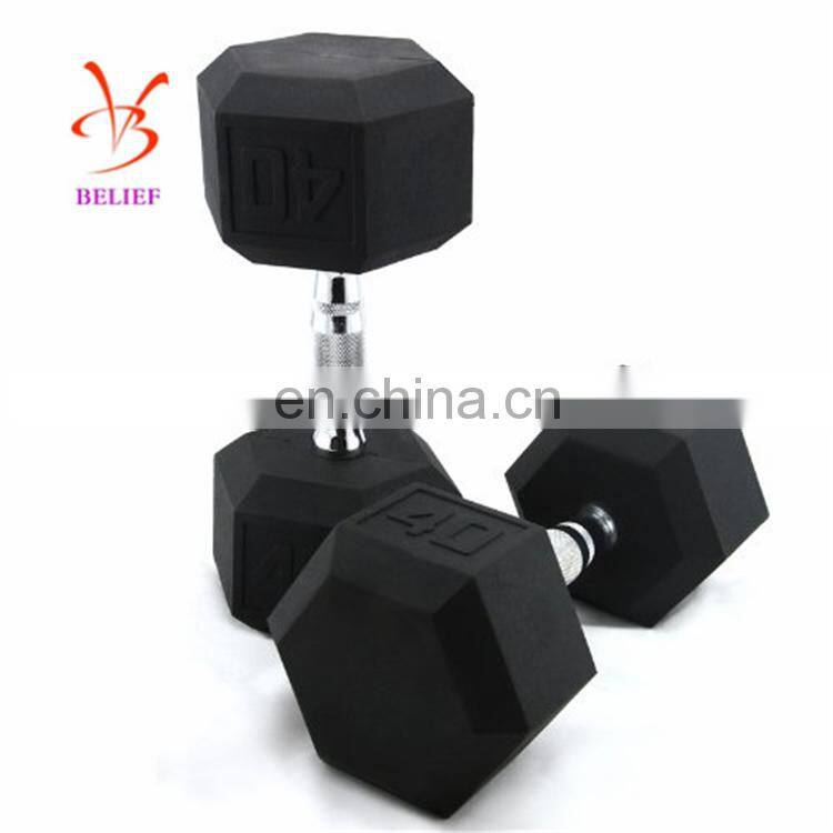 Wholesale 5-60lb top quality black rubber hex dumbbell