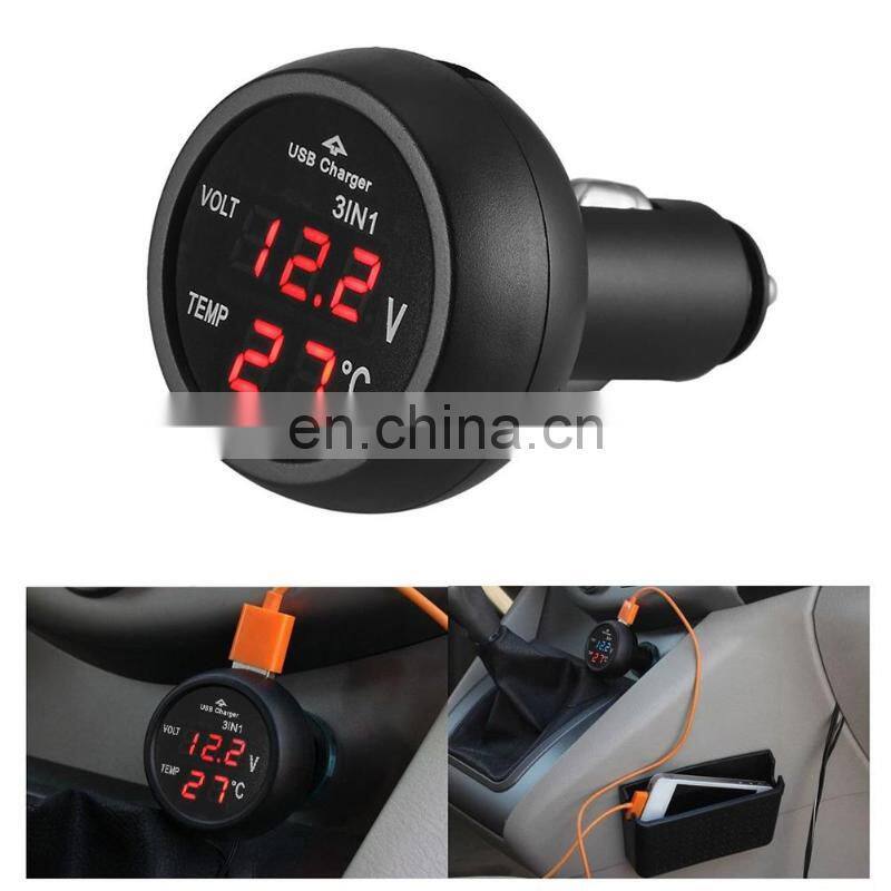 3 in 12/24V Car Auto Monitor Display USB Car Charger For Phone Tablet GPS LED Digital Voltmeter Gauge Thermometer