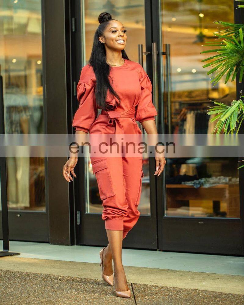 Wholesale custom women's suits long sleeve loose solid color casual and comfortable Lantern sleeve jumpsuit fashion