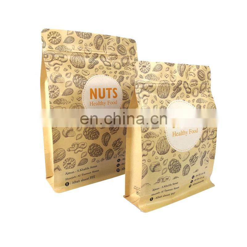 eco packaging paper bags snack cashew nuts packaging stand up clear window brown Kraft custom paper bag with your own logo