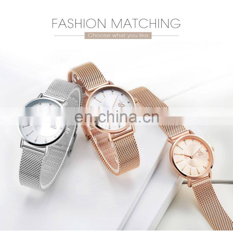 SHENGKE Hot Selling SS Mesh Band Watch IP Plated Rosegold Luxury Ladies Watch K0093L