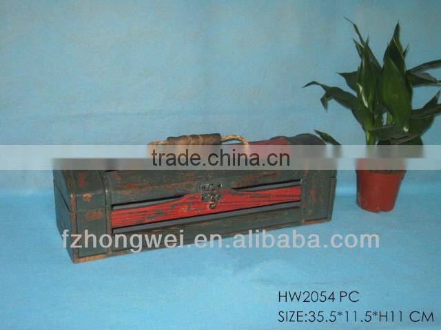 Deep Green/Red Wooden Wine Packing Box for 1 Bottle with Metal Lock, Antique Vintage Wooden Wine Box