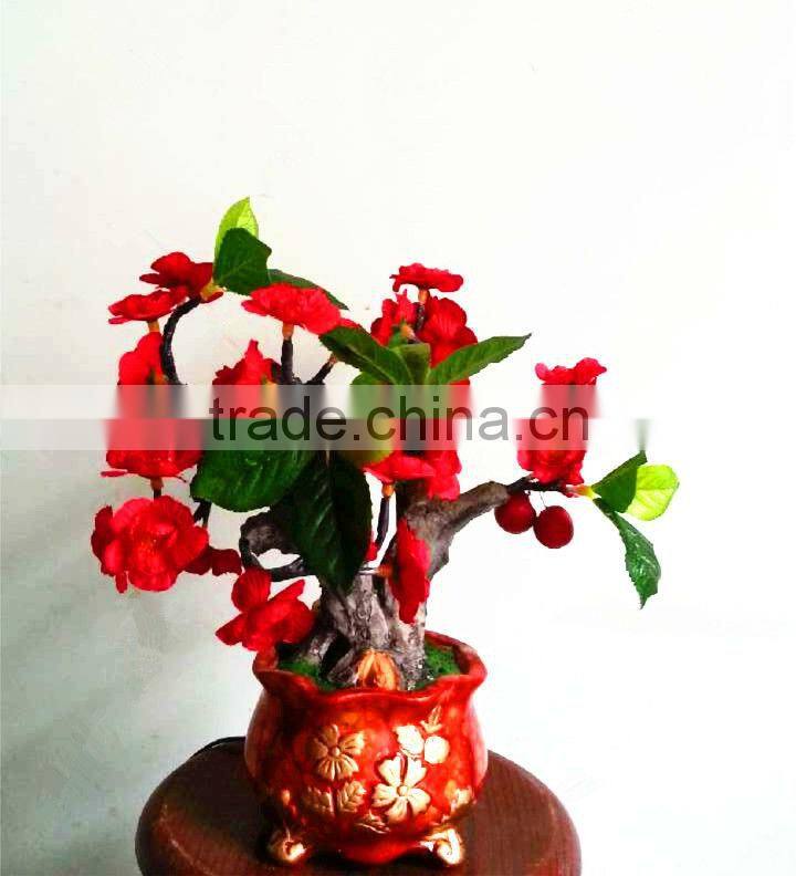 Artificial red peach blossom wall lamp