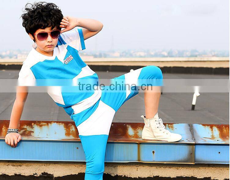 2015 boy Sports Wear Plain T-Shirt and Sport strip Pants / Wholesale Clothing Made in China Jiangxi