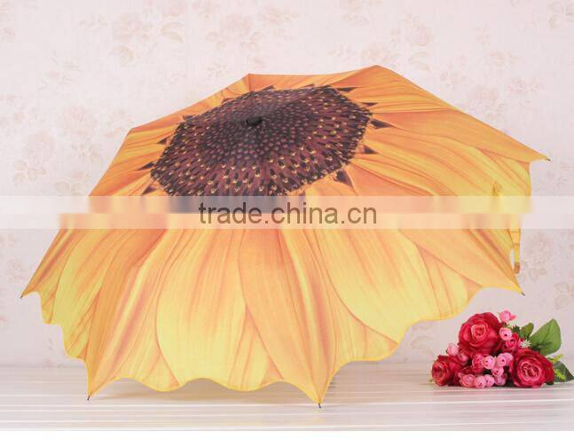 Unique design manual open 3 fold sunflower umbrella