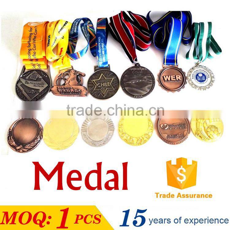 Design your own custom Metal Crafts production zinc alloy blank gold award metal sport medal with ribbon