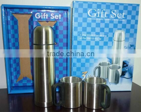 promotional thermos travel bag gift set with vacuum flask and two coffee cups