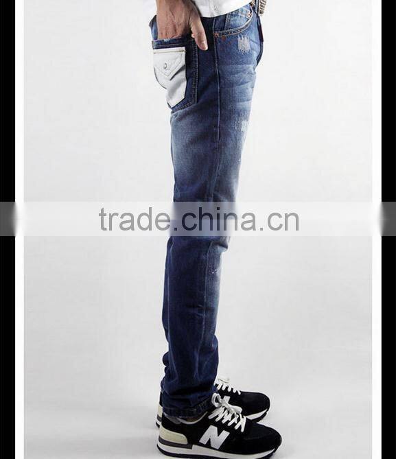 100% Cotton Custom/OEM Distress High Rank White Pocket Temperament Fashion Jeans jeans men