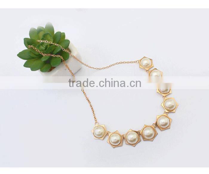 Women hexagon charm gold jewelry ladies elegant pearl necklace