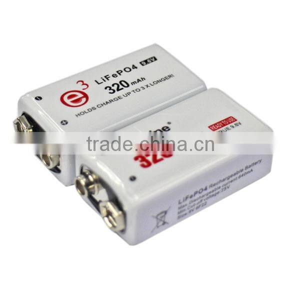 Soshine new coming 9.6V 320mAh high power 6F22 9V rechargeable battery