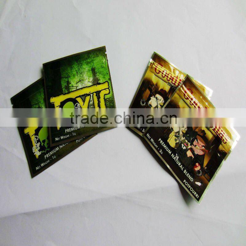 aluminum foil zip lock bag mylar for spice/1g 4g foil zipper pouch