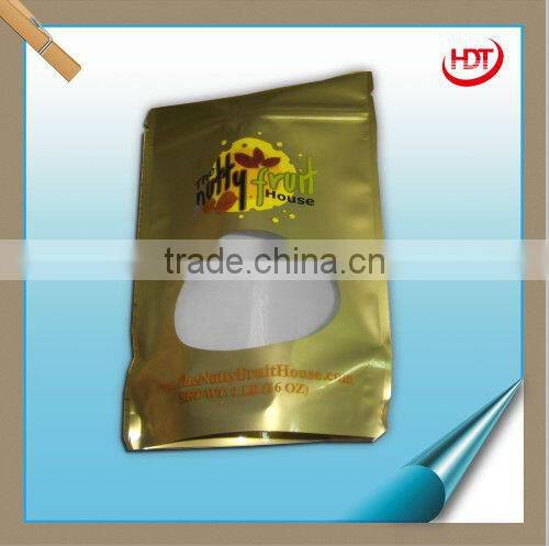 shiny aluminium foil zipper bag with see through window