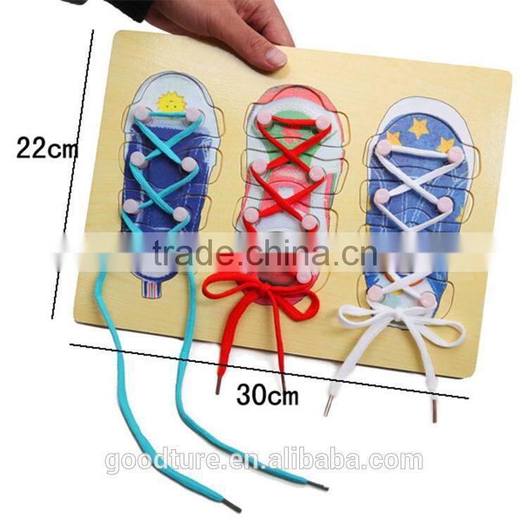 2 In 1 Games Wooden Shoes Puzzles And Tie The Shoelace