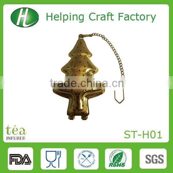 stainless steel christmas trees tea infuser with gold plating