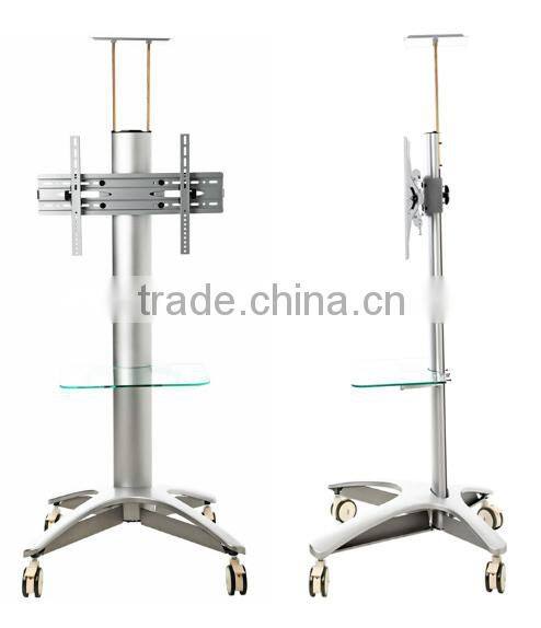 Height adjustable Black / silver Floor standing LCD LED TV Stand for 25-55 inches with projector tray and DVD tray