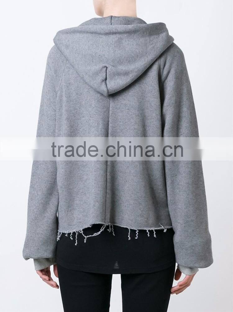 Fashion custom wear the side hem grey women hoodie