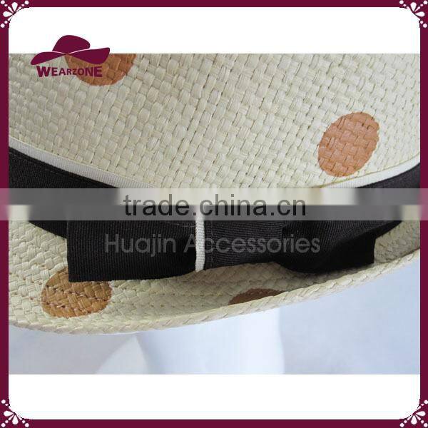 Dot Pattern Printed Natural Straw Hat