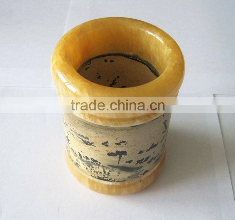 Eco-friendly new designed jade rotating brush holder pen container tubular penrack