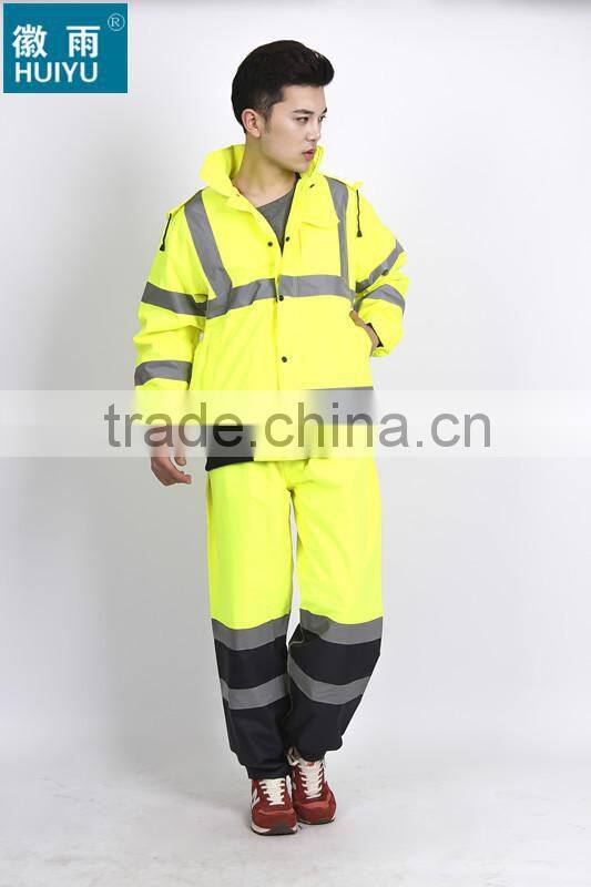 en471popular raincoat with reflective strips factory eflective traffic fluoescent unisex raincoat emergency raincoat with lining