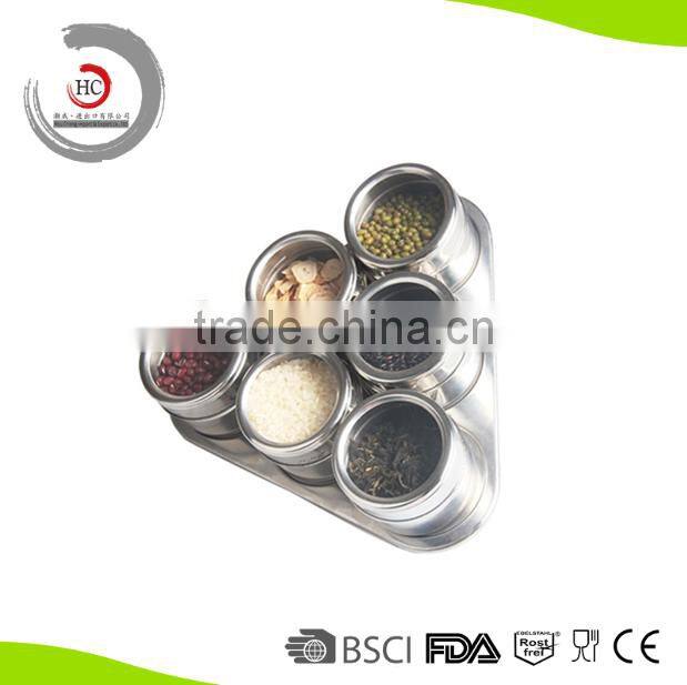 Stainless steel magnetic spice container magnetic spice jar magnetic spice rack with triangle board HC-MS33