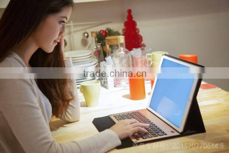 fashion style 2-in-1 Aluminum Metal Bluetooth Keyboard+Leather Case For Apple iPad Pro 12.9"