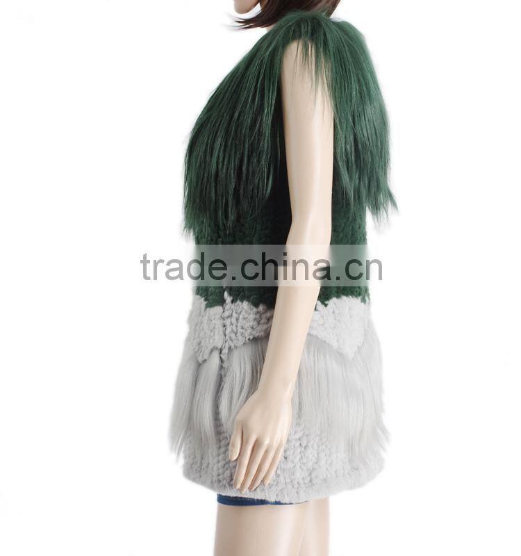 Women sheared rabbit fur and goat fur vest / women real fur vest/Stylish Long KZ150092