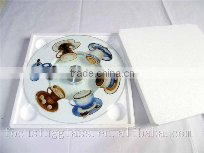 Custom pattern small flower rotating tempered glass round lazy susan