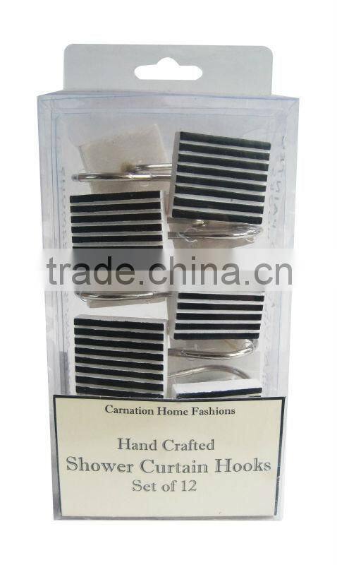 shell style polyester shower curtain with resin hooks