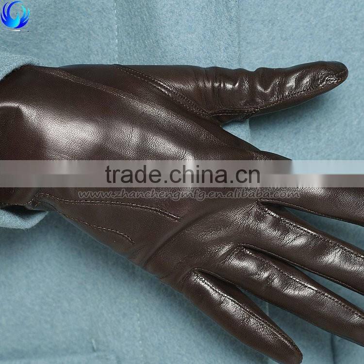 2016 factory made winter women wool lined brown sheepskin leather gloves