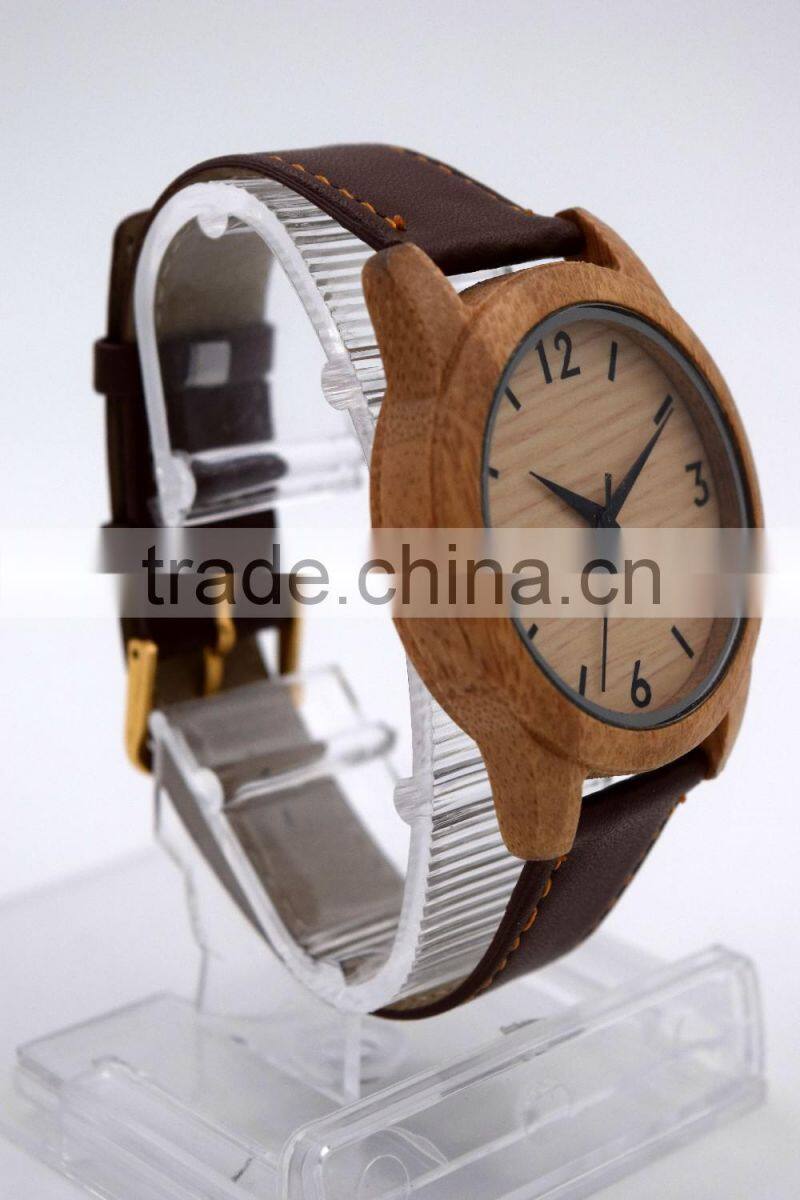 2016 High quality natural bamboo retro round dial wood watch