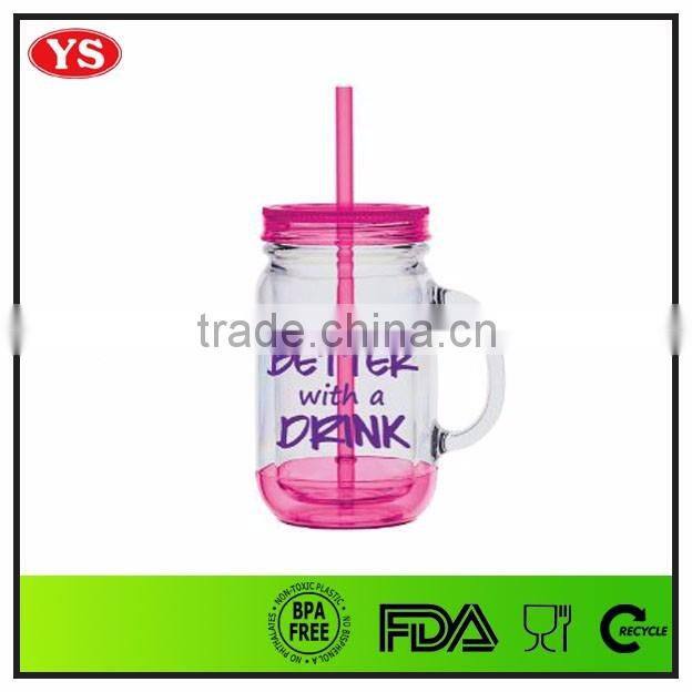 20oz customized double wall plastic mason jars with handle wholesale