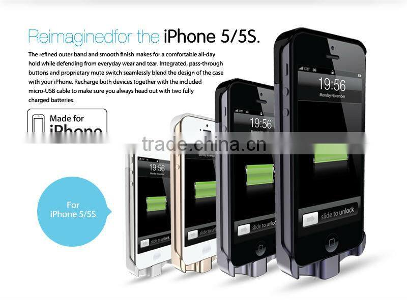 MFi charger for apple iPhone 55s booster battery power case with 2200mAh original connector