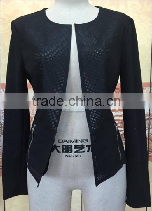 Hot Sale Fashion Women's irregular short suede jacket with punched hole