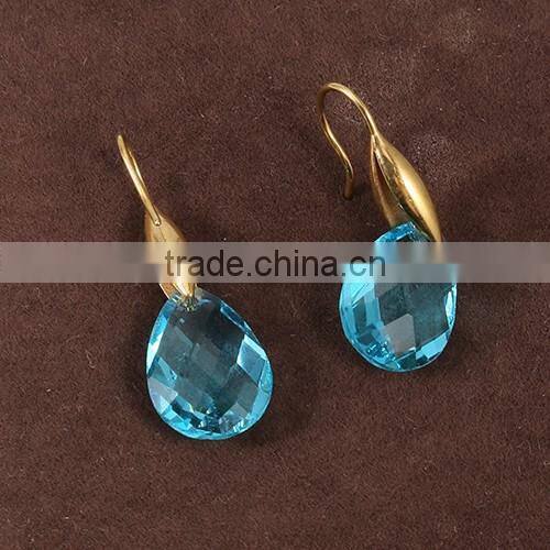 Charm women jewelry blue teardrop gold earrings designs for girls