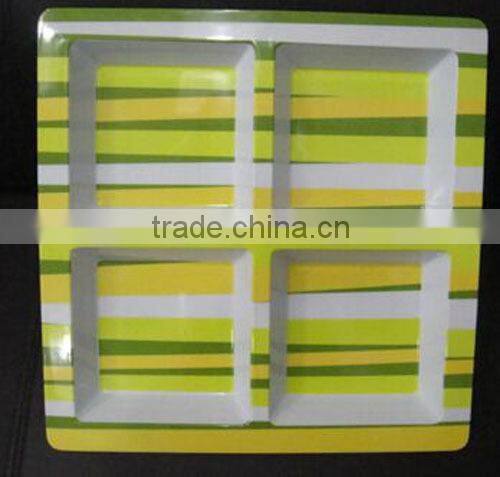 13.5" Striped Square Melamine 4 Section Compartment Tray/Appetizer Platter Break-Resistance * NSF Approved *