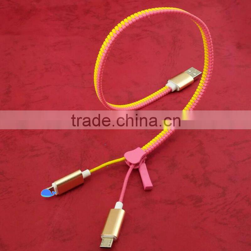 Creative gifts flat cable high speed zipper usb charging cable sync data cable