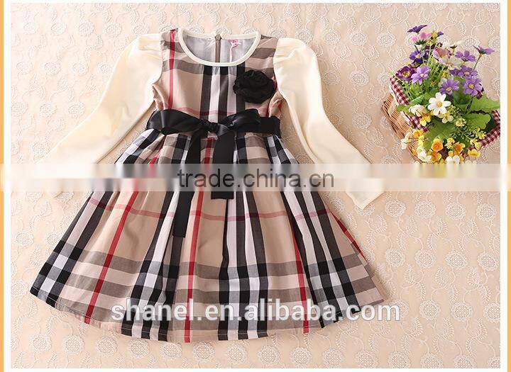 New arrival 2015 Autumn/Winter long sleeve girls plaid dress princess dress