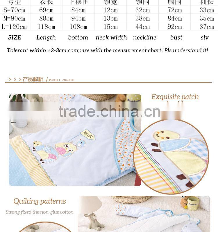 100% cotton baby child sleeping bag with detachable sleeve for four seasons blue owl