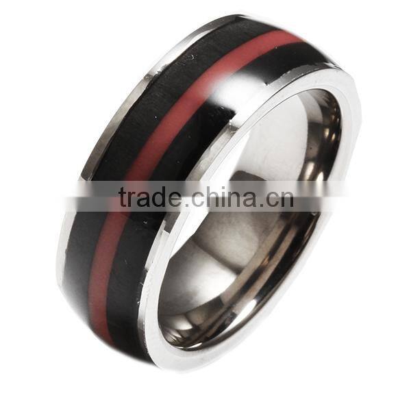 2 Stripe Black Carbon Fiber Inlay Ring with 1 Clear CZ (8mm) R2607P