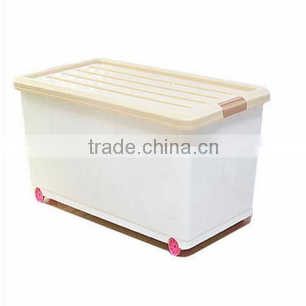 Plastic clothes storage box with wheels