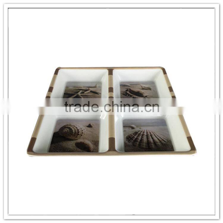 Custom print 4 sections melamine devided bowl for appetizer , plastic bowl for food