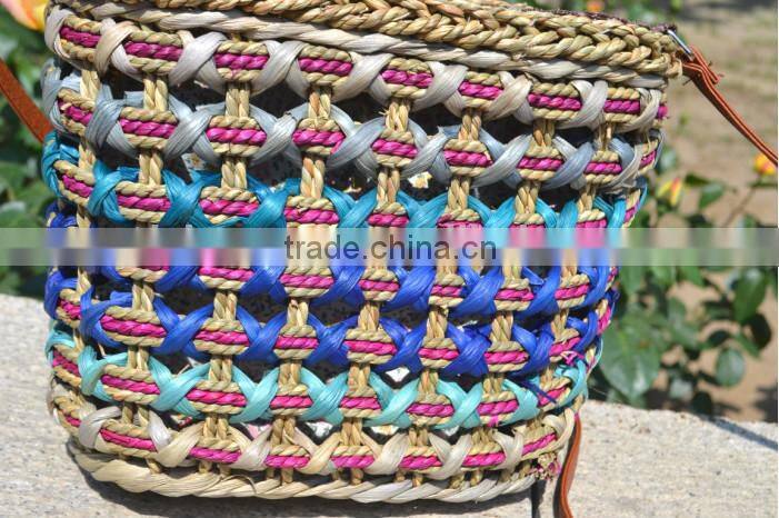 qingdao made GREY COLOR 3 kinds material straw women shoulder shopping bag