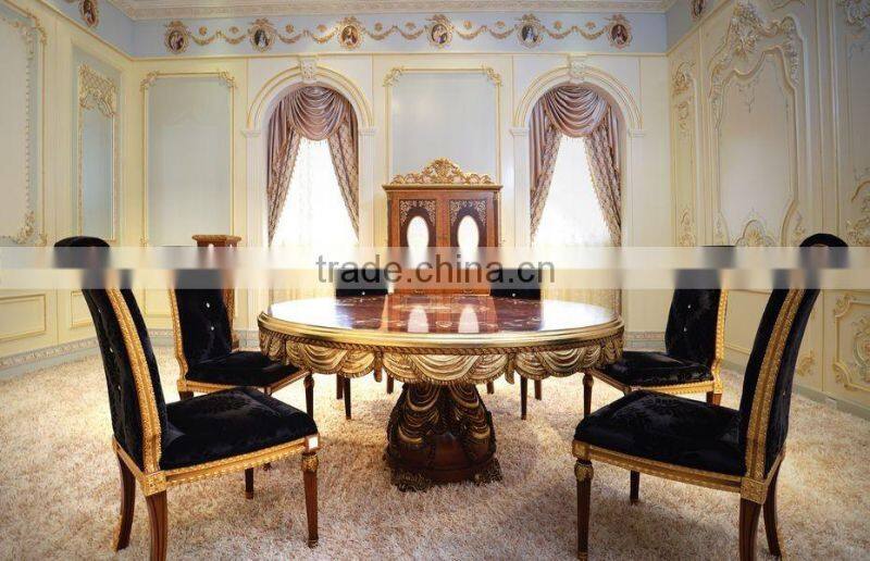 French New Design Neo-Classic Marquetry Dining Room Furniture/ Gorgeous Wooden Carving Royal Round Dining Table Set For 6 People