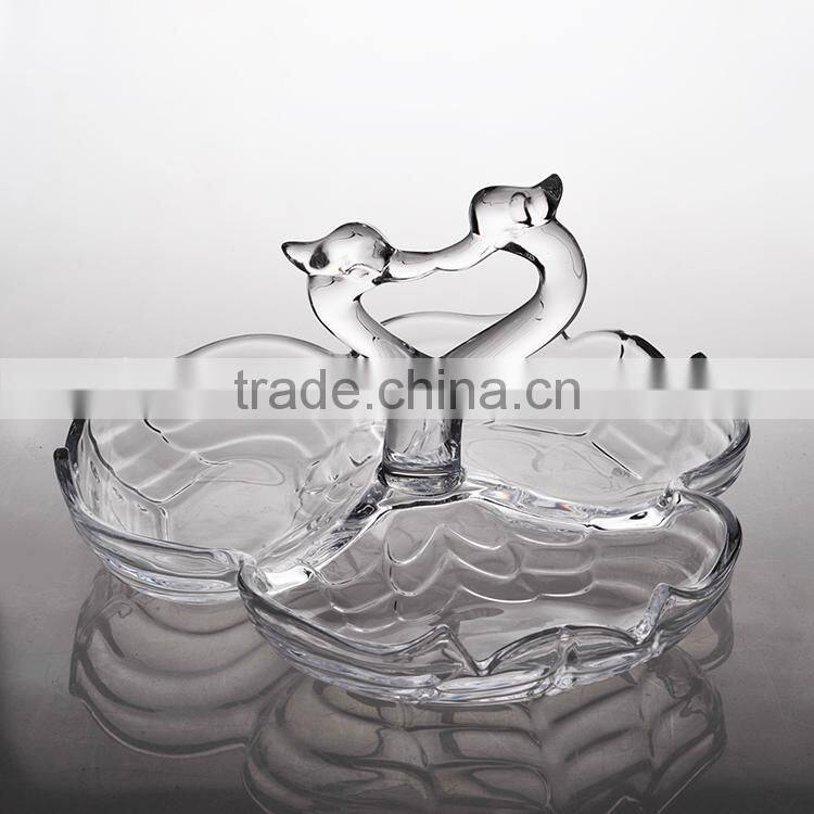 Swan shaped glass plate for candy,snacks,or home decoration,crystal glassware