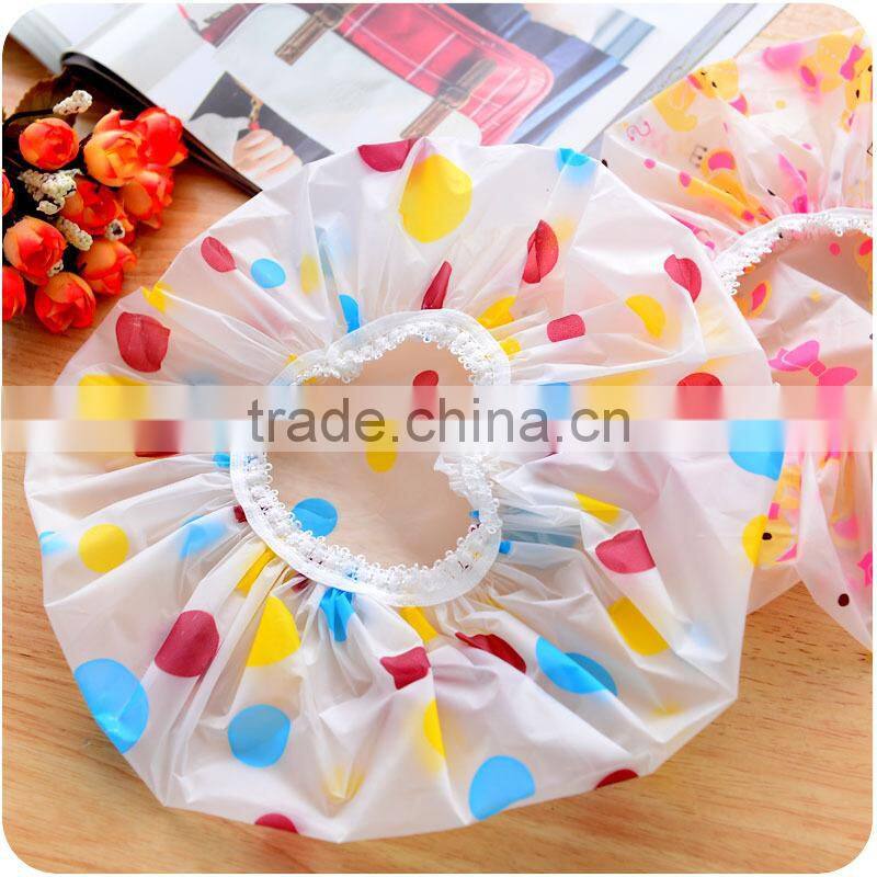 Q076 wholesale cap lovely thick waterproof bath plastic shower cap
