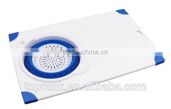 Cheap wholesale kitchen foldaway flexible plastic cutting board with foldable bowl