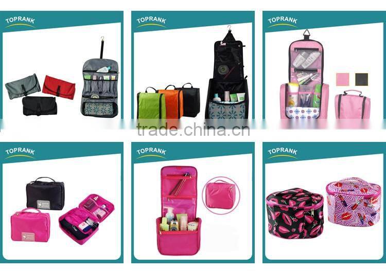 Toprank Custom Pocket-trip Beauty Display Pu Leather Hanging Travel Toiletry Bag Women Folding Toiletry Bag