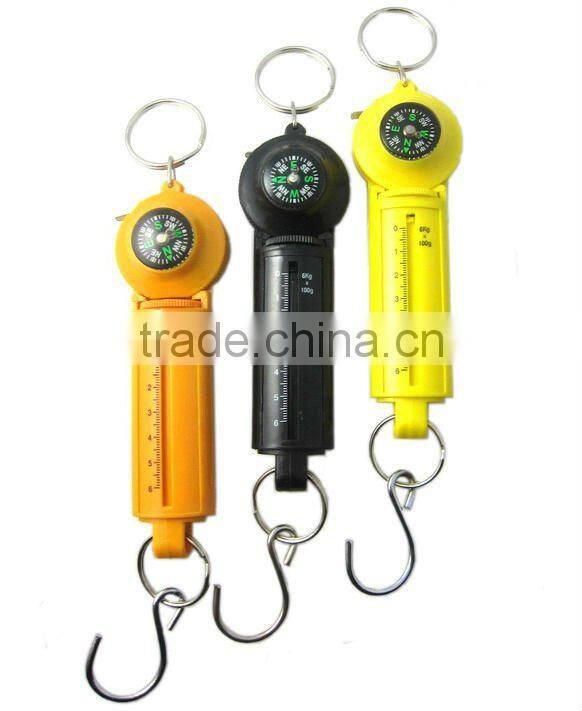 Mini hanging spring scale with compass and tape measure